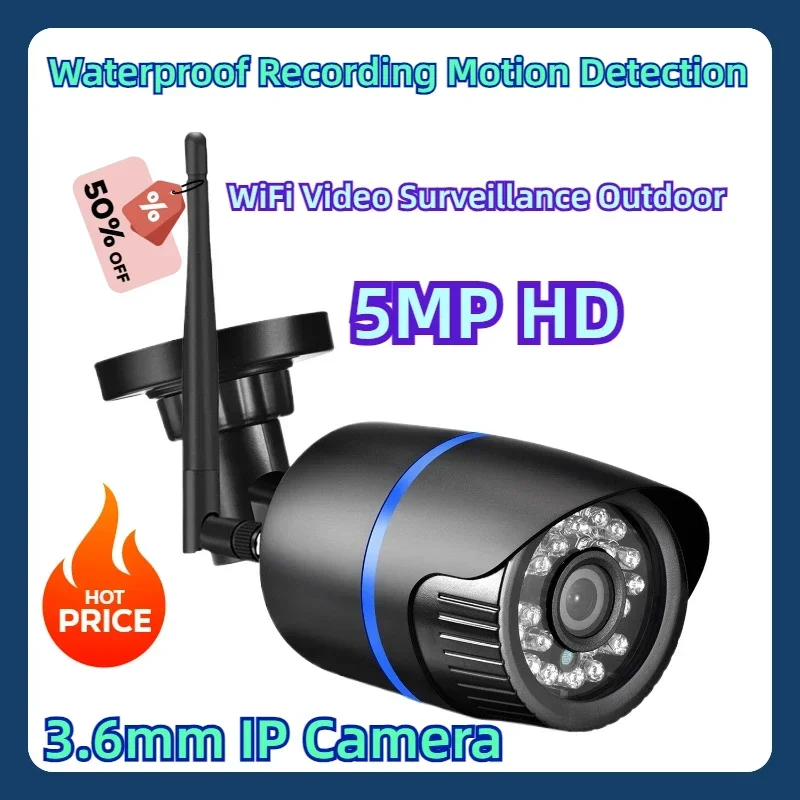 

5MP HD WiFi Video Surveillance Outdoor Waterproof Recording Motion Detection 3.6mm IP Camera Email alerts iCSee