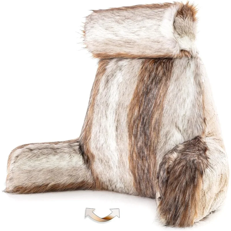 Husband Pillow Medium Rare Baby Coyote Fabulous Faux Fur Backrest, Two-Tone Reversible Double Sided Reading