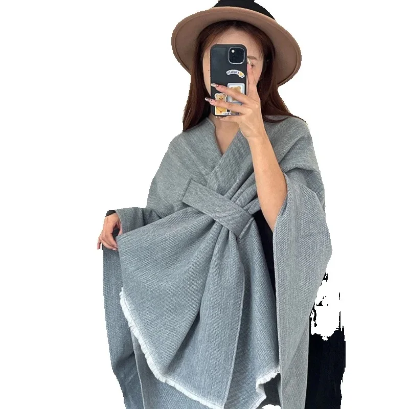 

Autumn Winter Knitwear Shaw Women 2025 New Fashion Loose Casual Pure Colour Keep Warm Cardigan Outerwear Female