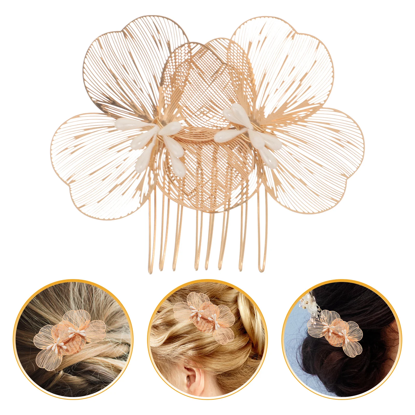 

Gold Flower Hair Side Comb Bride Hairpin Vintage Korean Style Decorative Bridal Hair Accessory Elegant Headpiece for Wedding
