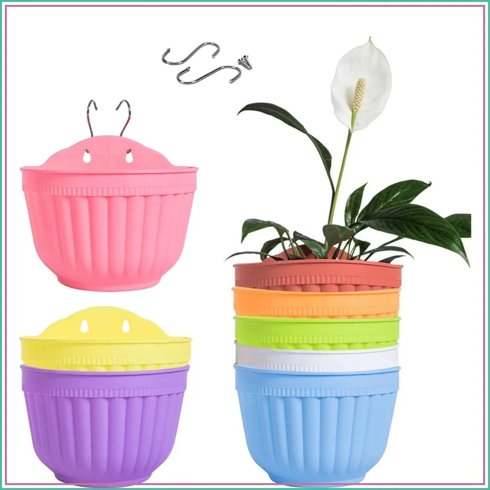 

8-Pack Colorful Resin Wall Hanging Planters for Indoor Outdoor Vertical Garden