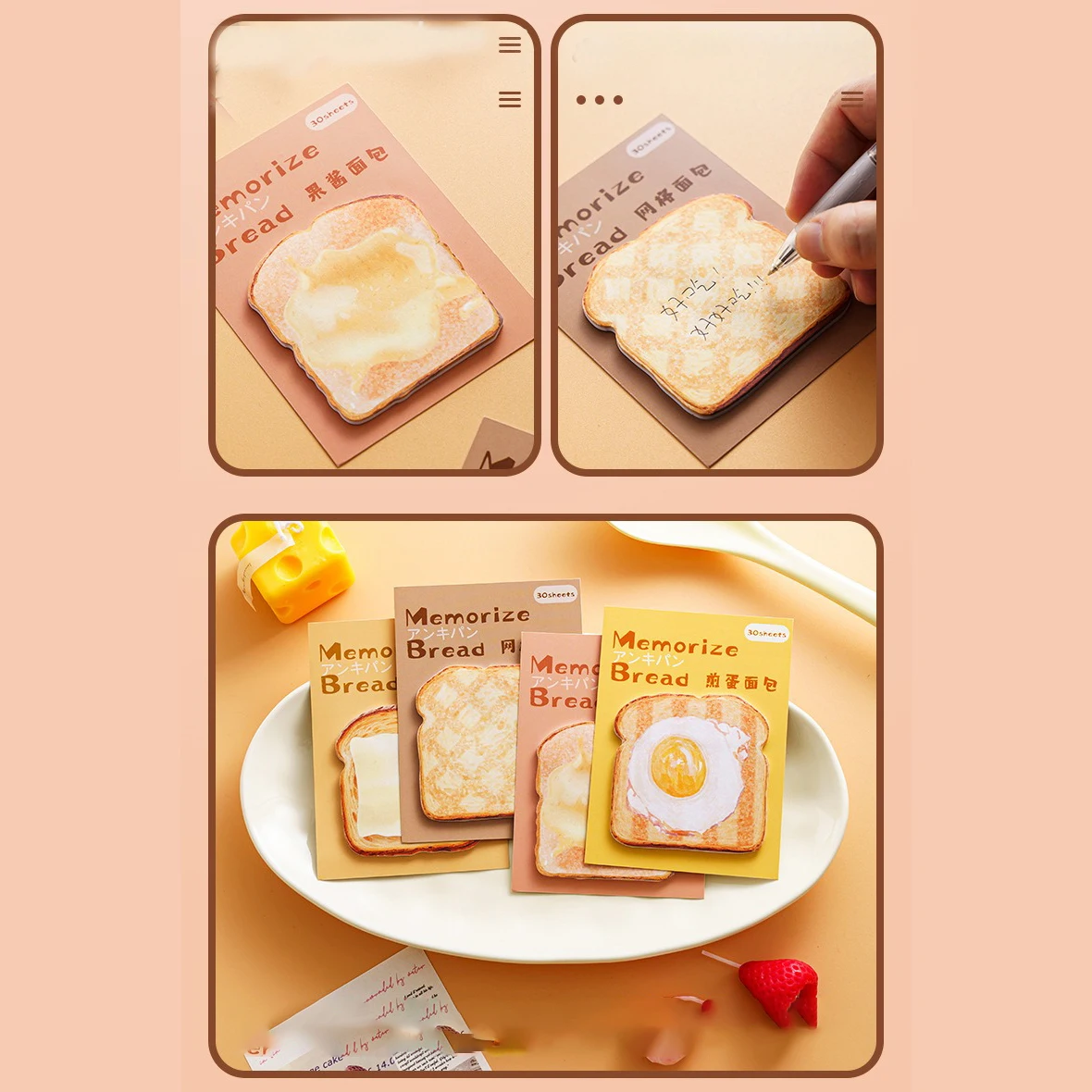 30 Sheets/Pack Creative Toast Sticker Self-adhesive Notepad Decoration Memo Pad Colors Sticky Notes Office Stationery Scrapbook
