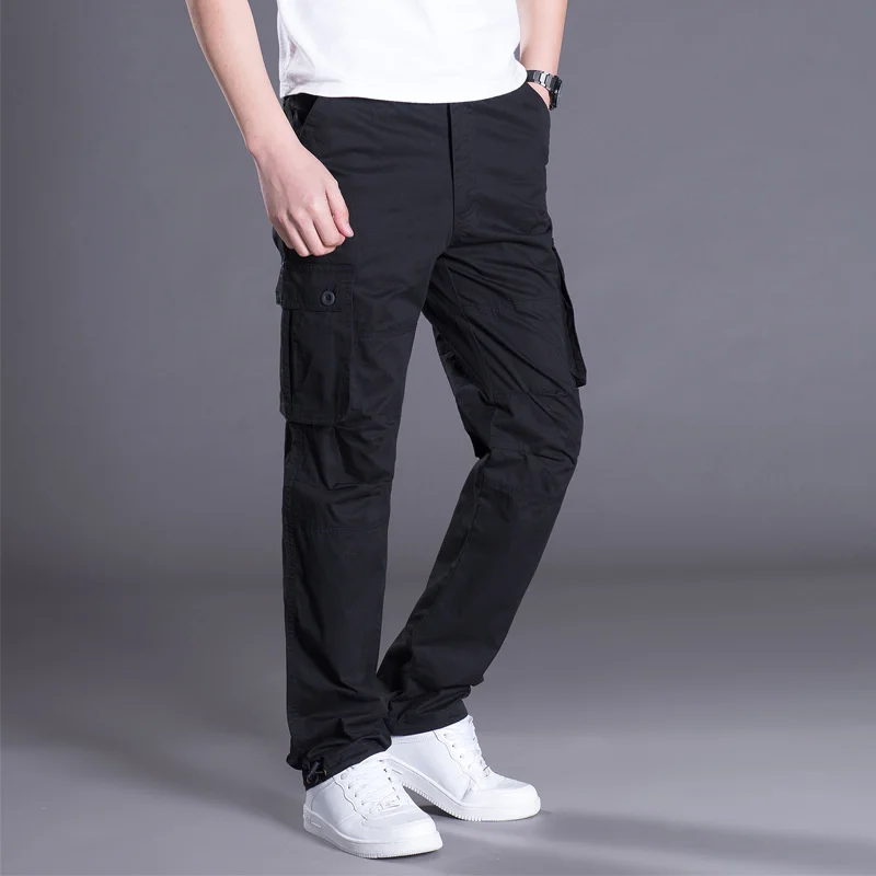 Spring Summer Multi-Pocket Breathable Cotton Long Pants Outdoor Large Size Camping Hiking Sports Loose Straight Thin Trousers