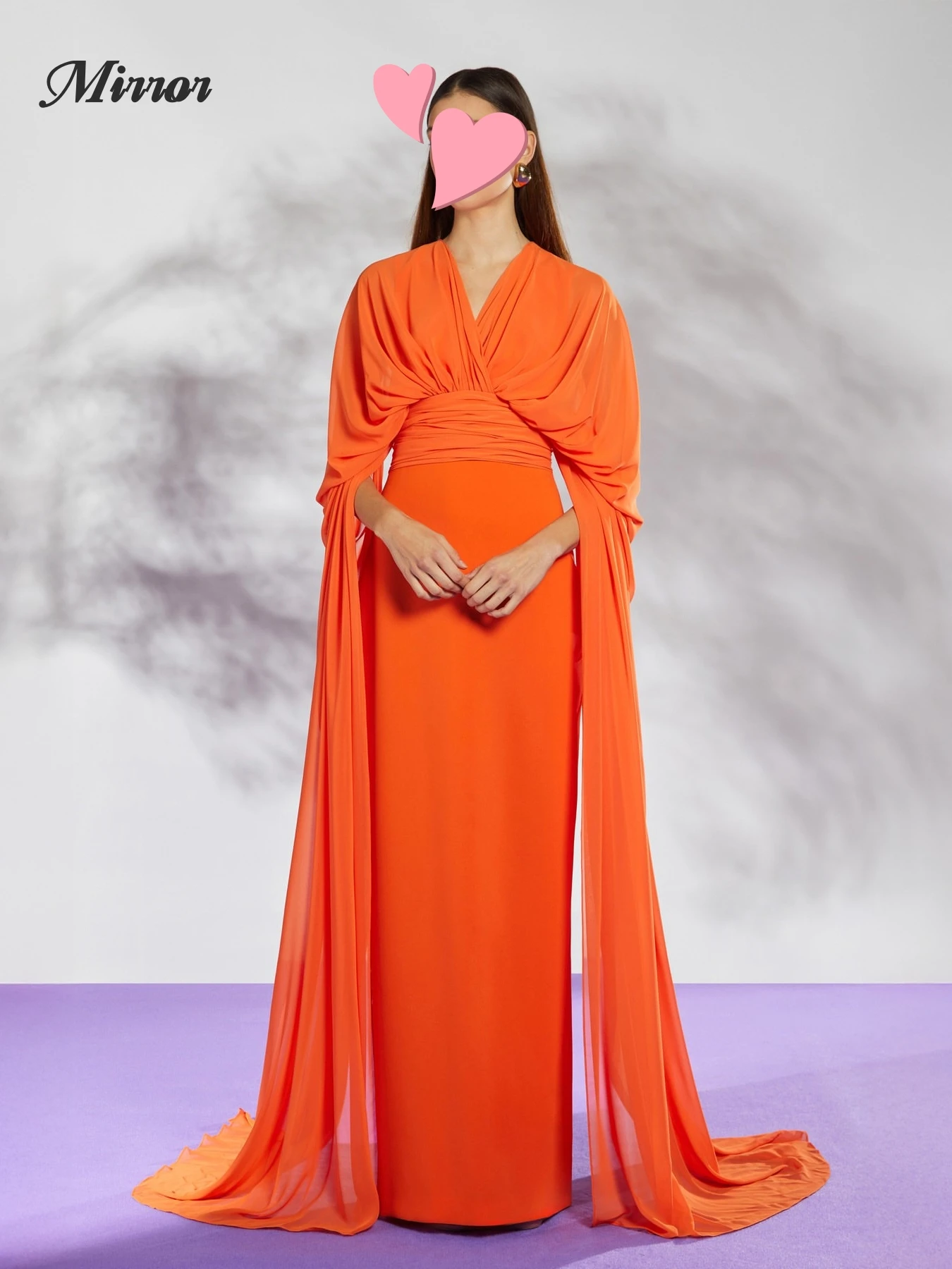 

Mirror Dress Elegant Vintage Sweet Orange Chiffon Ruffle V-Neck Customize Formal Occasion Prom Dress Evening Party Gowns