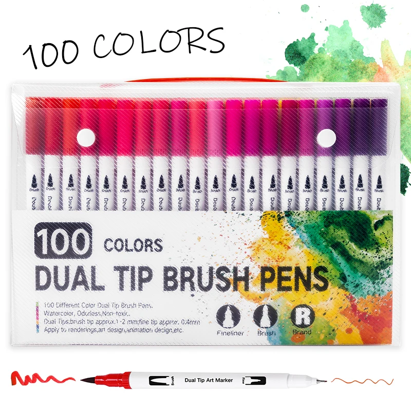 Marqueurs de couleurs 100, pour dessin, peinture, aquarelle, fournitures d\'art, stylo à brosse