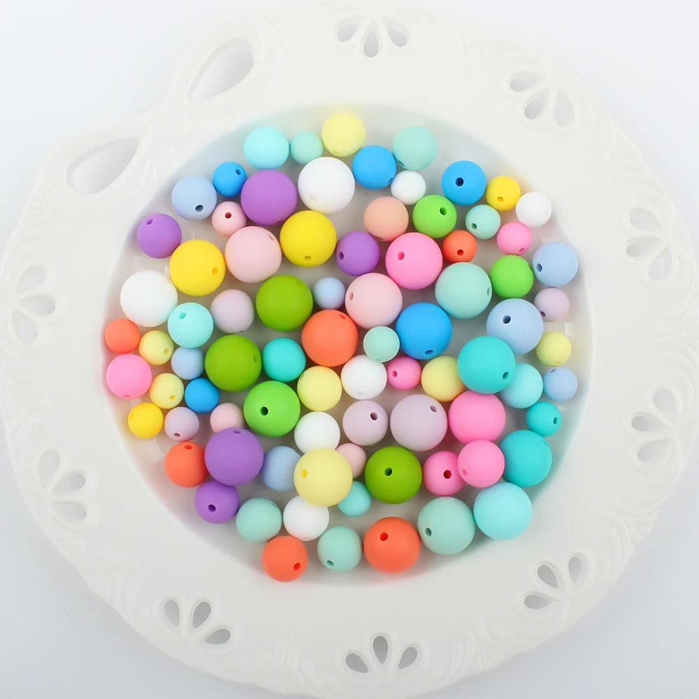 9mm 12mm 15mm Silicone Beads 20Pcs Round Loose Focal Beads DIY Bracelets Beaded Pen Keychain Accessories For Jewelry making