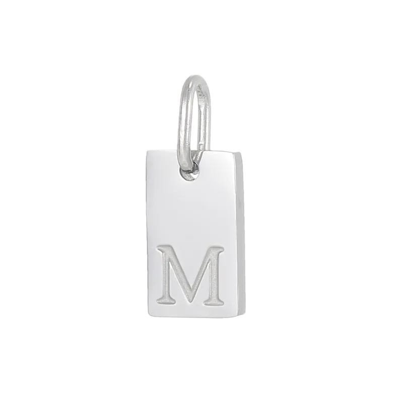 Rectangle Initial Letter Charms A-Z Alphabet Tag Pendant Stainless Steel Jump Ring for DIY Personalized Name Jewelry Making