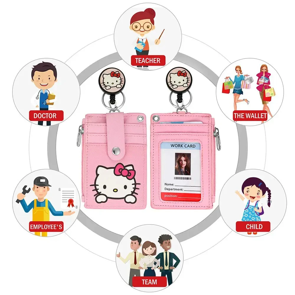 مرحبا كيتي حقيبة بطاقة تعريف كاواي للطلاب ، مشبك شارة لطيف ، 4 فتحات بطاقات ، وجهين ، 4 فتحات بطاقات ، الفتيات ، النساء ، المراهقين ، الفتيات ، النساء ، النساء ، نافذة تعريف واحدة واضحة