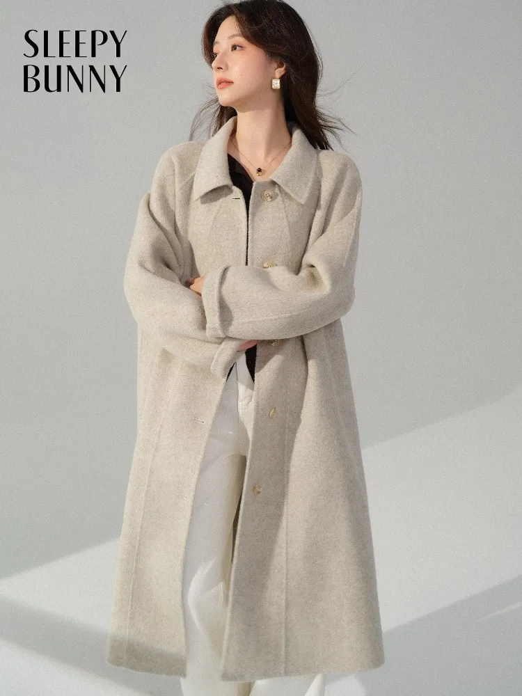 Elegant Wool Blend Overcoat for Women Winter Double-Faced Long Coat Relaxed Fit Wool Jacket for Petite and Office Chic Looks