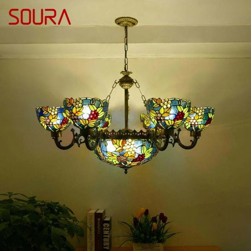 

SOURA Tiffany European Living Room PendantLamp Vintage Creative Color Glass restaurant Bedroom Hotel Chandelier