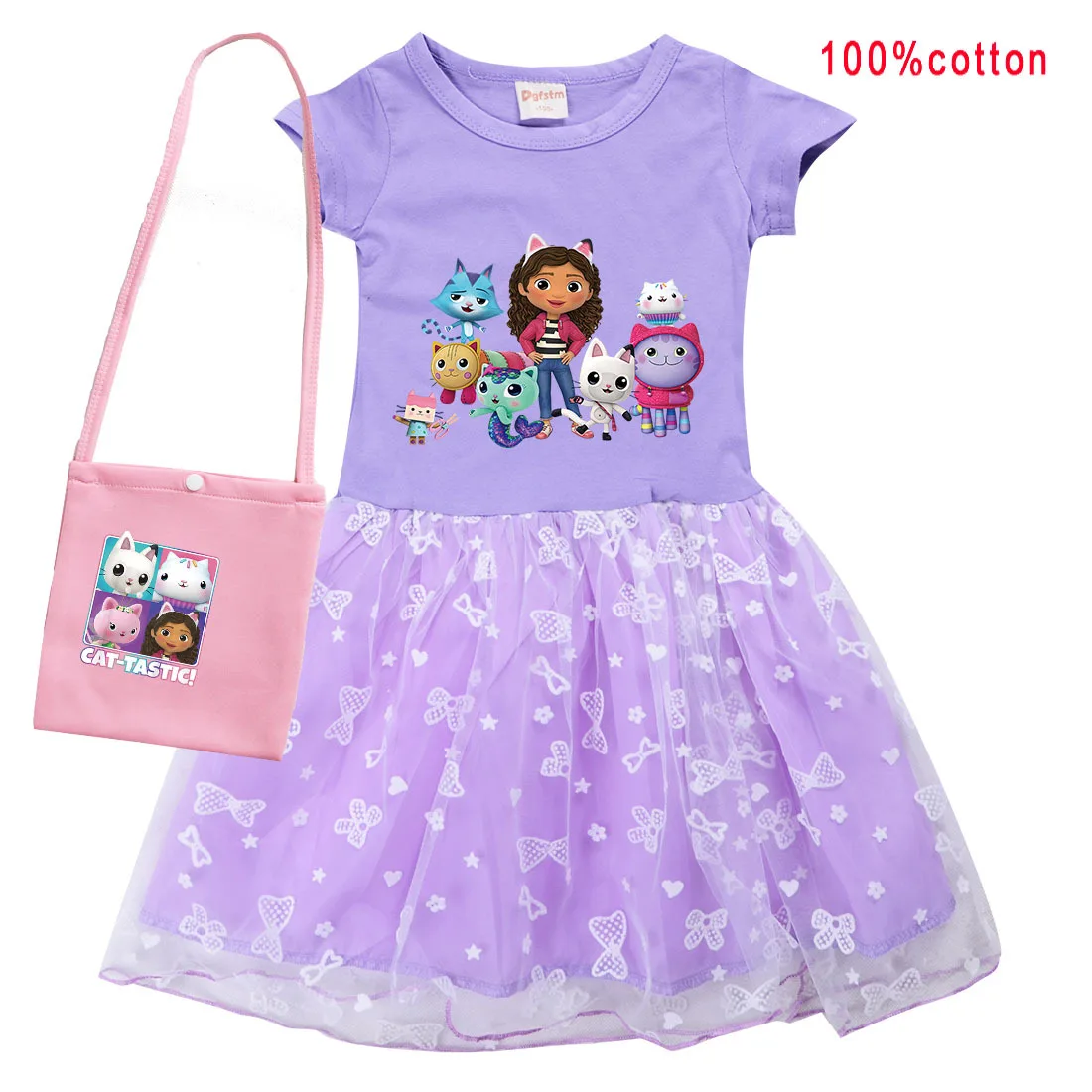 Vestido De Gabbys Doolhouse Dress Baby Girls Princess Dresses with Small Bag Kids Cartoon Cute Cats-tastic Wedding Party Clothes