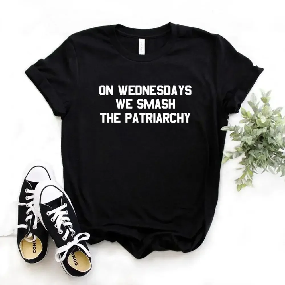 On Wednesdays We Smash The Patriarchy Women Tshirts Casual Funny t Shirt For Lady  Top Tee shirts for women tops 2024 Cotton