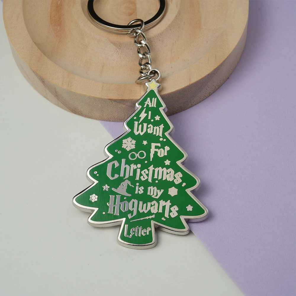 

All i want for christmas is my hogwart letter metal keychain undead boy magic hat snowflake keychain Christmas gift pendant