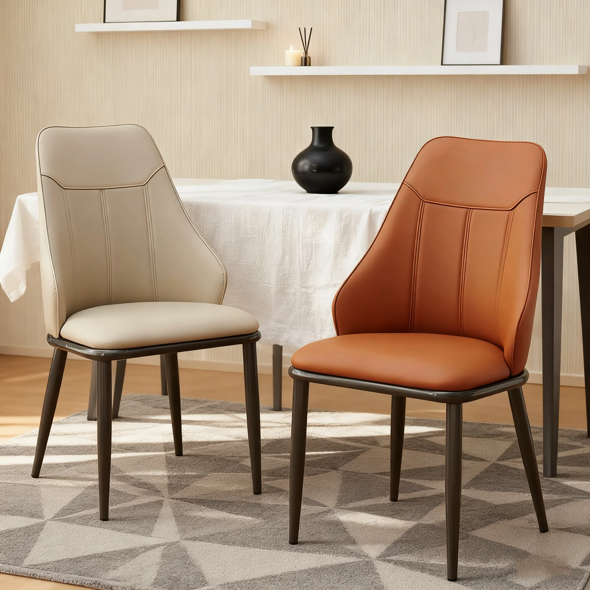 

Modern Leather Dining Room Kitchen Table Chairs Classic Minimalist Restaurant Chair with Sturdy Steel Frame Stylish Dining Chair