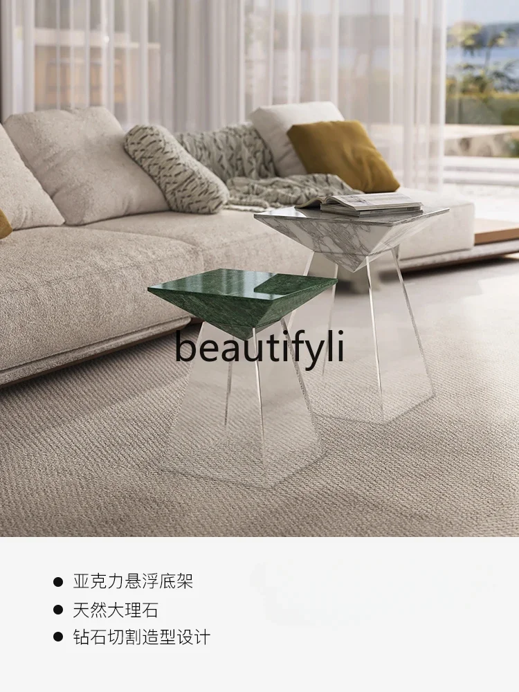 Minimal acrylic suspended edge few Bulgari marble small coffee table simple sofa side table