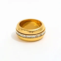 Joolim Jewelry High End PVD Wholesale Tarnish Free Circumferenced Square Zircon Rotary Stainless Steel Ring For Women