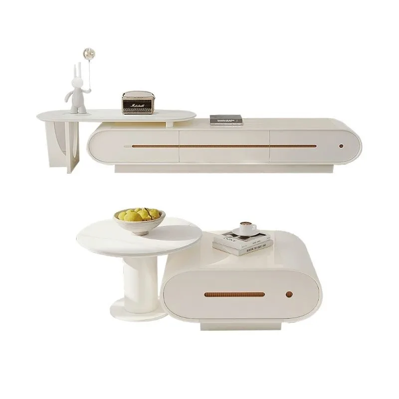 

Simple modern TV cabinet coffee table combination cream wind floor white corner new floor cabinet living room coffee table