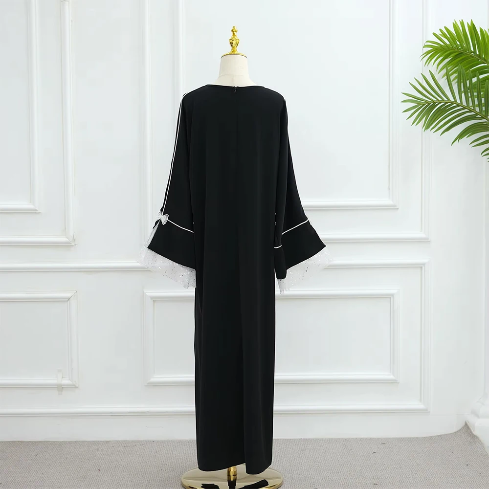 

Zahraa 2026 Eid New Muslim Abaya Islamic Clothing Women Elegant Nida Lace Black Closed Abaya Dubai Women Modest Dresses