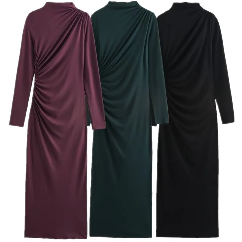 Autumn Winter New Arrival Women's Midi Dr Versatile Long Sve Commute Sle Pleated Decoration 2024 Faion Trend