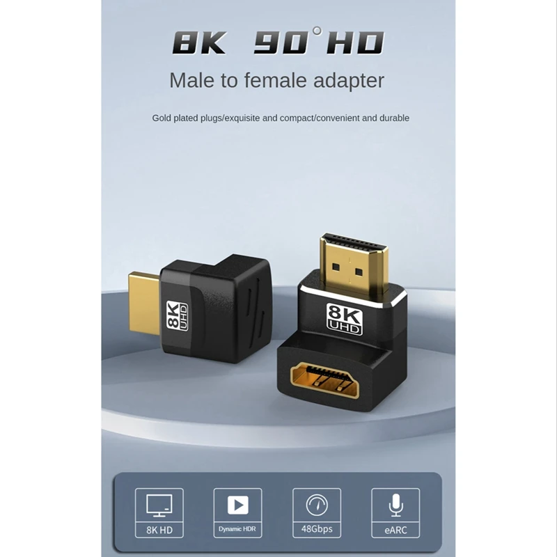 8K -Compatible Degree Right-Angle Adapter -Compatible Male To Female Elbow Connector HD Extension Connector