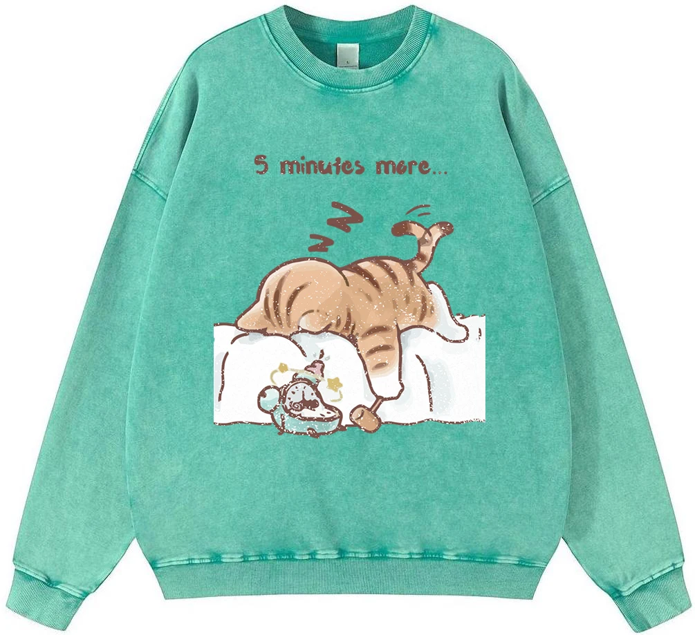 Let Me Sleep For Another Five Minutes Man Vintage Washed Cotton Sweatshirt Simple Soft Street Warm Hoody Autumn Oversize Casual