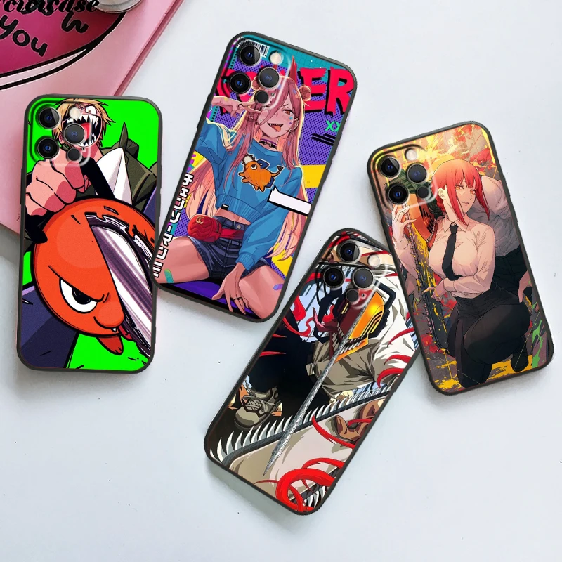 Cool Anime C-Chainsaw Man For iPhone 15 14 13 12 11 XS XR X 8 7 SE Pro Max Plus Mini Black TPU Phone Case