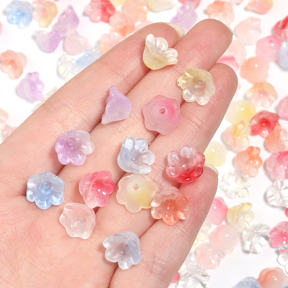 50pcs/lot Colorful Flower Lampwork Beads Trumpet Flower Shape Glass Beads DIY Craft Bracelets Hairpin Jewelry Making Accessories