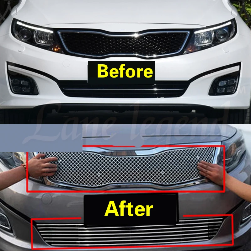 High-quality Stainless Steel Honeycomb Mesh Front Grille Around Trim Racing Grills Trim for KIA Optima/K5 2014 2015 2PCS Grills