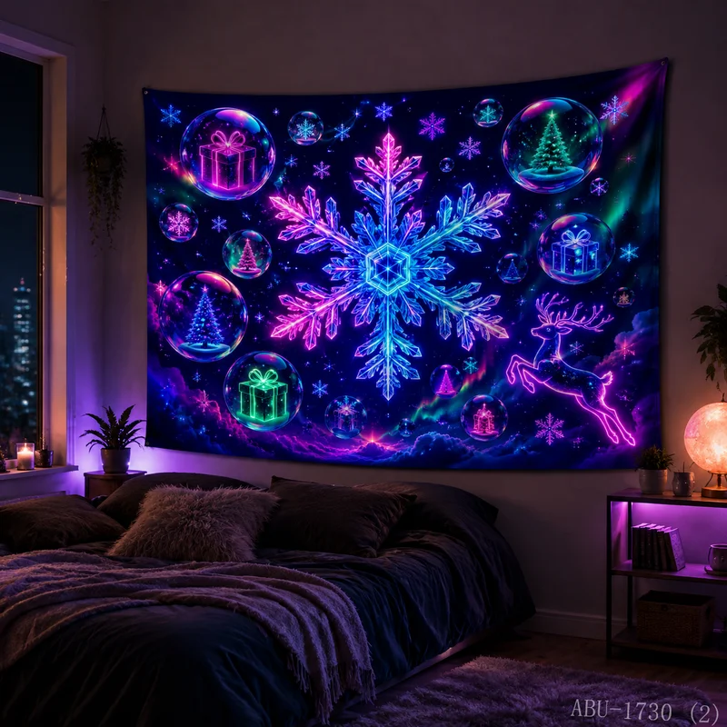 VIKAMA Gradient Crystal Snow Bubble Gift Box Christmas Tree Christmas Tapestry Background Hanging Cloth Living Room Decoration