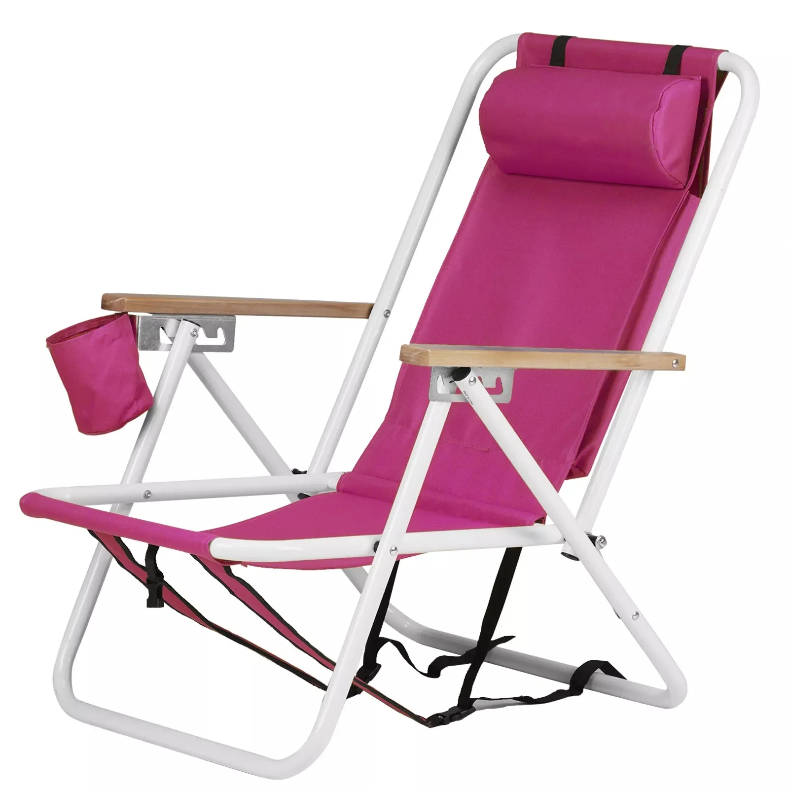 Hot Fashion Folding Beach Chair, 4 Position Portable Backpack Camping Chair Pink