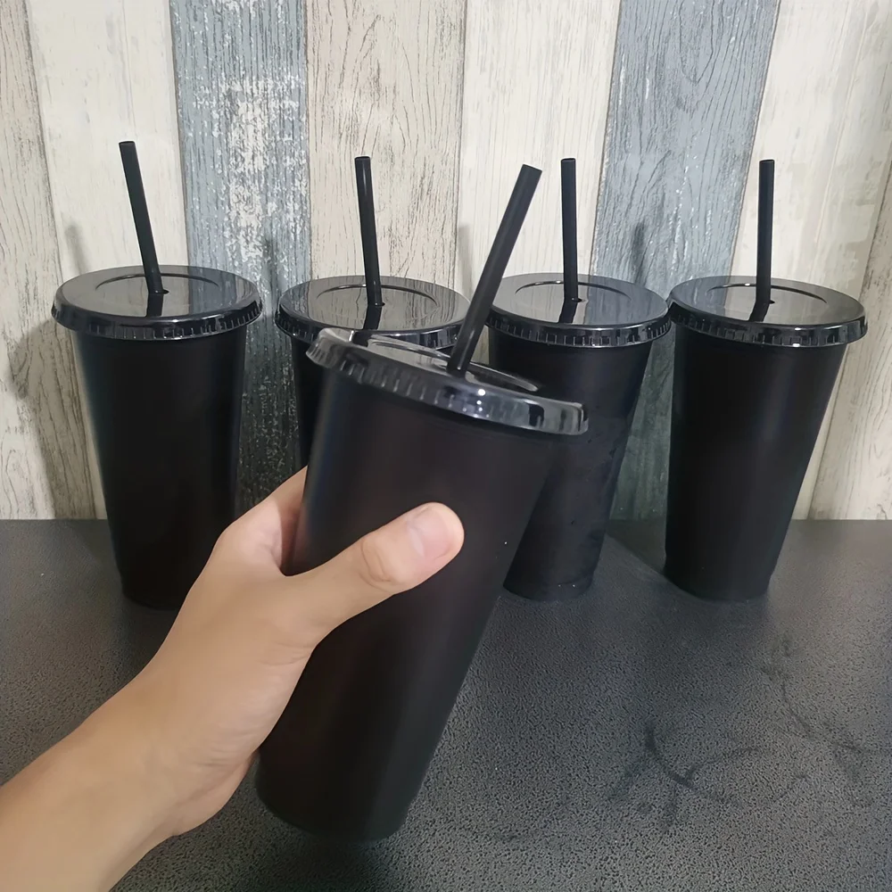 5pcs, 24.01oz Tumblers With Lids And Straws Reusable Plastic Cups Iced Coffee Large Water Bottle Party Cold Mug Summer Drinkware