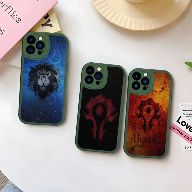 W-World Of W-Warcraft W-Wow Phone Case Green For IPhone 11 13 14 12 Pro Max Mini Xs X Xr 7 8 Plus SE2020 Leather Texture Coque