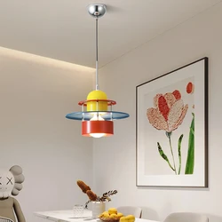Memphis Colorful Pendant Lamps Bedroom Bedside Light Iron Lampshade High Ceiling Suspension Chandelier Red Yellow Blue E27