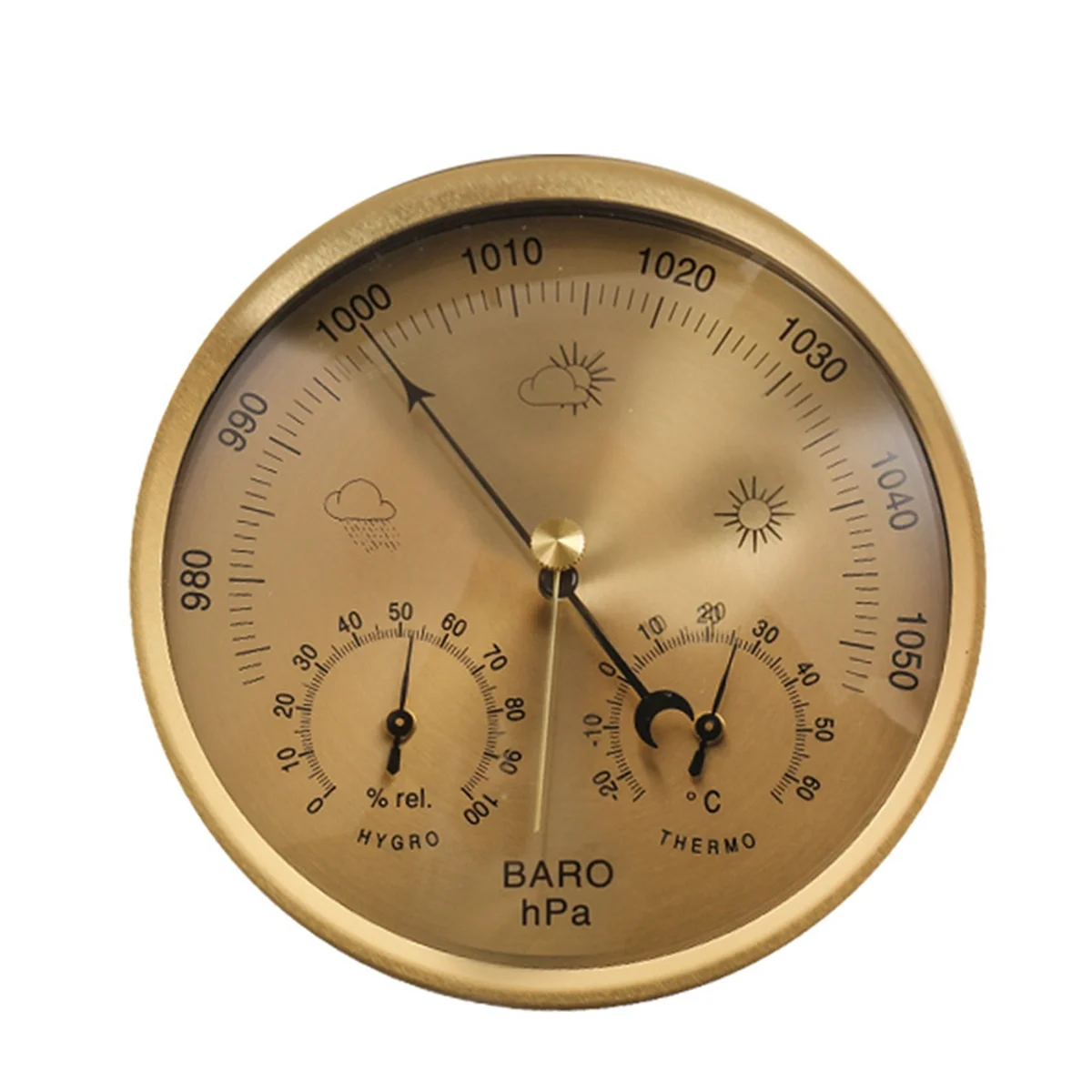 3-In-1 Dial Barometer Thermometer Hygrometer for Home, Wall Decor, Baby Room, Fishing (Gold)