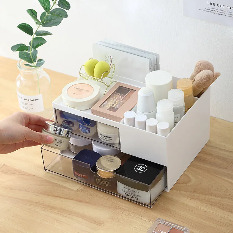 Multifunctional Cosmetics Organizer Box Double Layers Drawer Storage Box Desktop Makeup Sundries Holder Organizer Storage Case