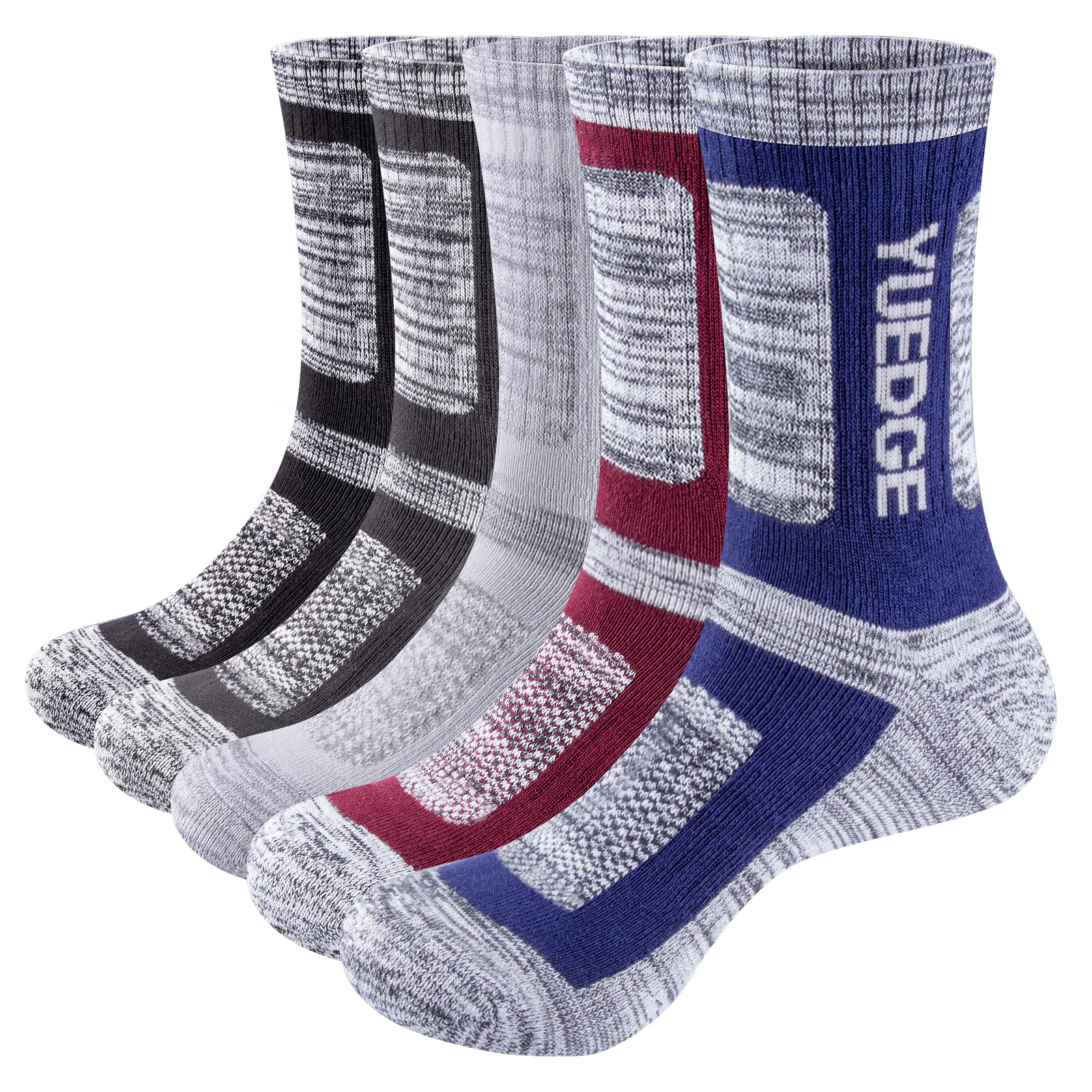 YUEDGE Men Socks Breathable Cotton Cushioned Crew Work Boot Sports Hiking Athletic Socks Winter Thermal Socks 5 Pairs 37-46 EU