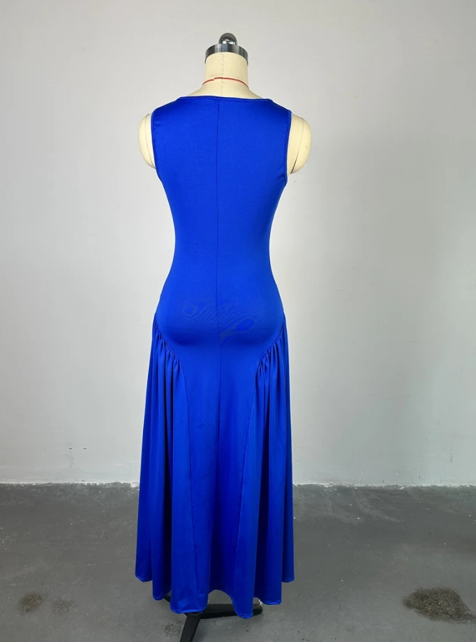 Women's Dress 2024 Fashion Round Neck Hollow Midi Waist Hollow Out Sleeveless Tank Top Dress Fresh Sweet Sleeveless Dress