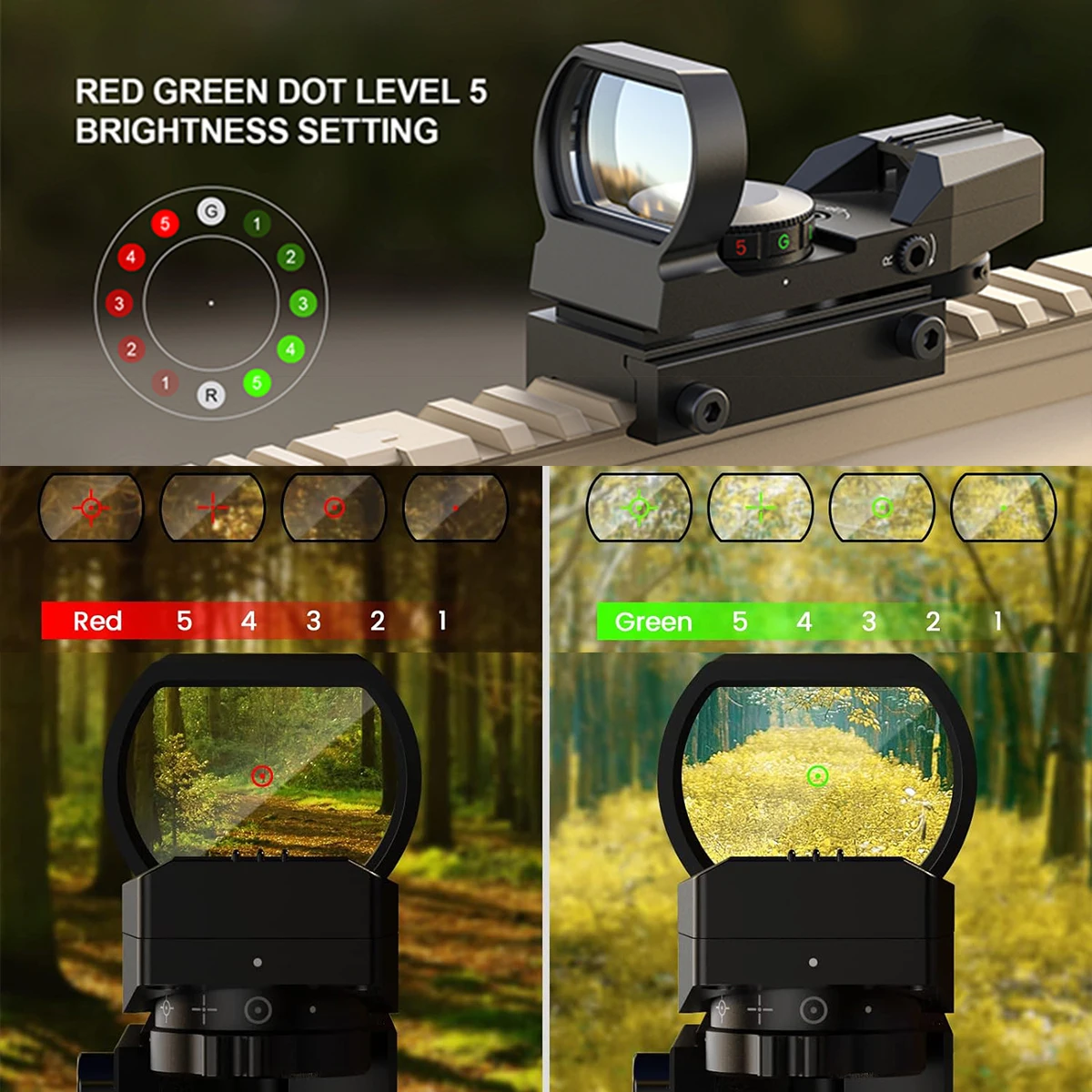 

HD101 Red Dot Sight Hunting Collection Optics Reflex Holographic Scope 4 Reticle Red/Green Collimator Airsoft Accessories