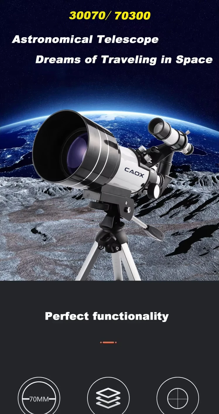 CAOX Professionelles Astronomisches Teleskop F30070 Monokular 150-facher Zoom HD Nachtsicht Mond- und Sternbeobachtung AZM70300 Sternenbeobachtung – Detail 1