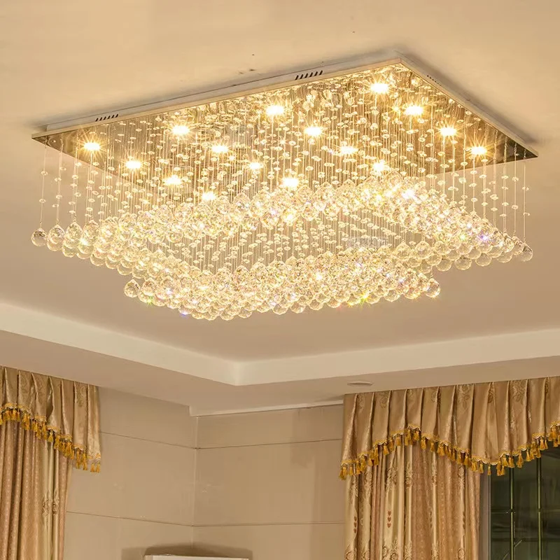 

Led Crystal Ceiling Chandelier Rectangular Living Room Light Dining Room Bedroom Study Light Crystal Cable Light Lighting