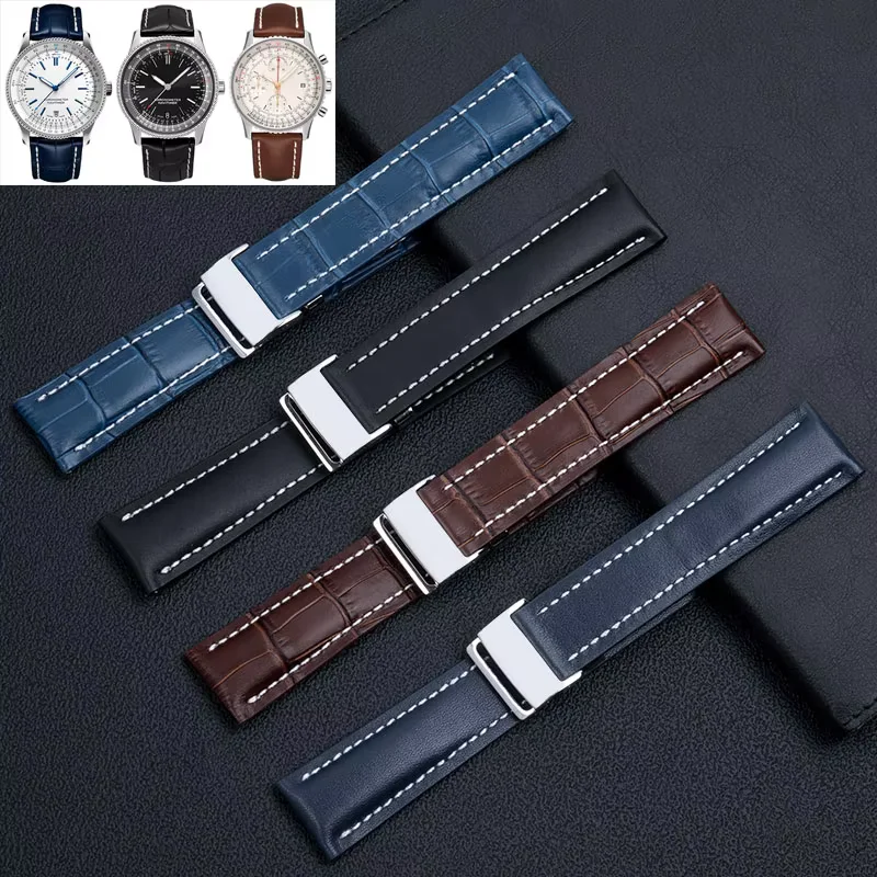 

22mm 24mm accessorie For Breitling Watch Strap Aviation Timing Cross Ocean Avenger Challenger Culture Cowhide Men's Watch Band