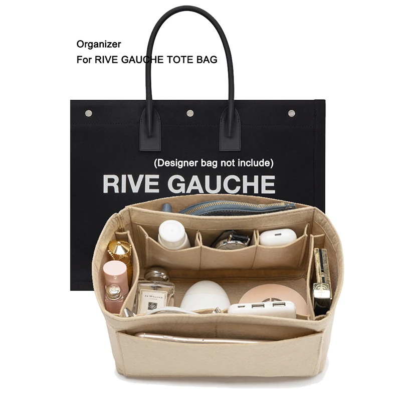 Insert Organizer Fit For RIVE GAUCHE TOTE BAG with Big Pad Pouch,Purse Storage Makeup Bag,Women Handbag Inner Liner Shaper
