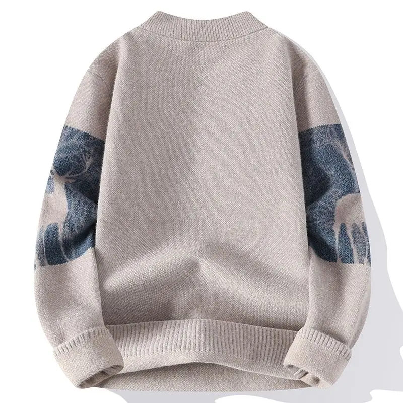 Men's Crew Neck Business Casual Sweater, Versatile Pullover Knit Undershirt, Autumn Winter Fleece Lined Thick Warm Base Layer To