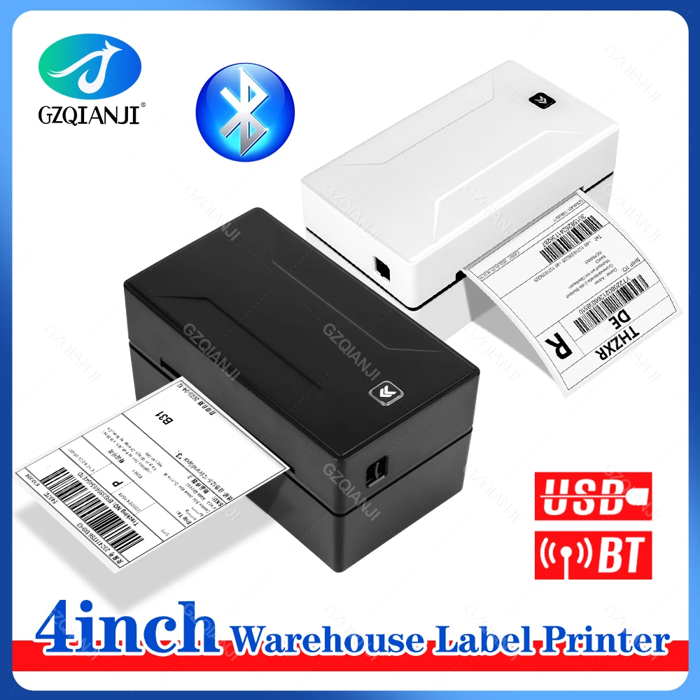 

4 inch USB Bluetooth Thermal Shipping Label Printer Maker QR Barcode 40-110mm Logistics Labels Paper Work with Waybill Ebay UPS