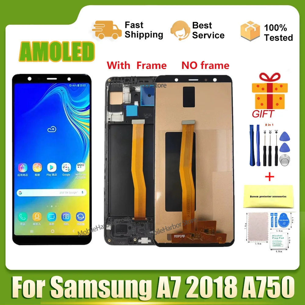 6.0'' SUPER AMOLED TFT OLED Screen for SAMSUNG Galaxy A7 2018 SM-A750F A750F A750 LCD Display Touch Digitizer Assembly Tested