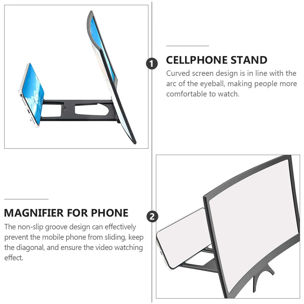 1Pcs Curved Phone Screen Magnifier 12In 3D Hd Amplifier Anti-Radiation Clear Video Enlarger Non-Slip Viewing Stand