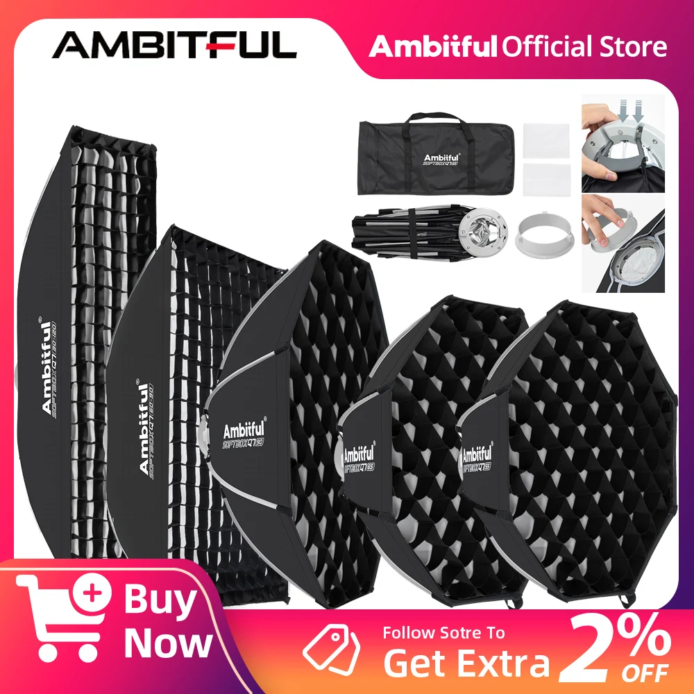 

AMBITFUL Q7 Quick-Release Series Softbox 55cm 65cm 90cm 60*90cm30*120cm Quick-setup Octagonal Softbox Rectangular Softbox Bowens