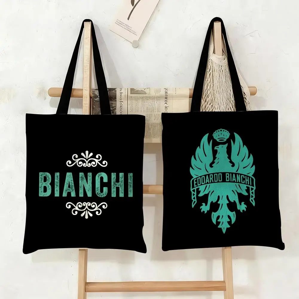 Bolsas de Almacenamiento de Lujo con Logotipo B-Bianchi, Bolsa de Lona, Gran Capacidad, Bolso de Hombro, Moda Ecológica, Bolso de Compras