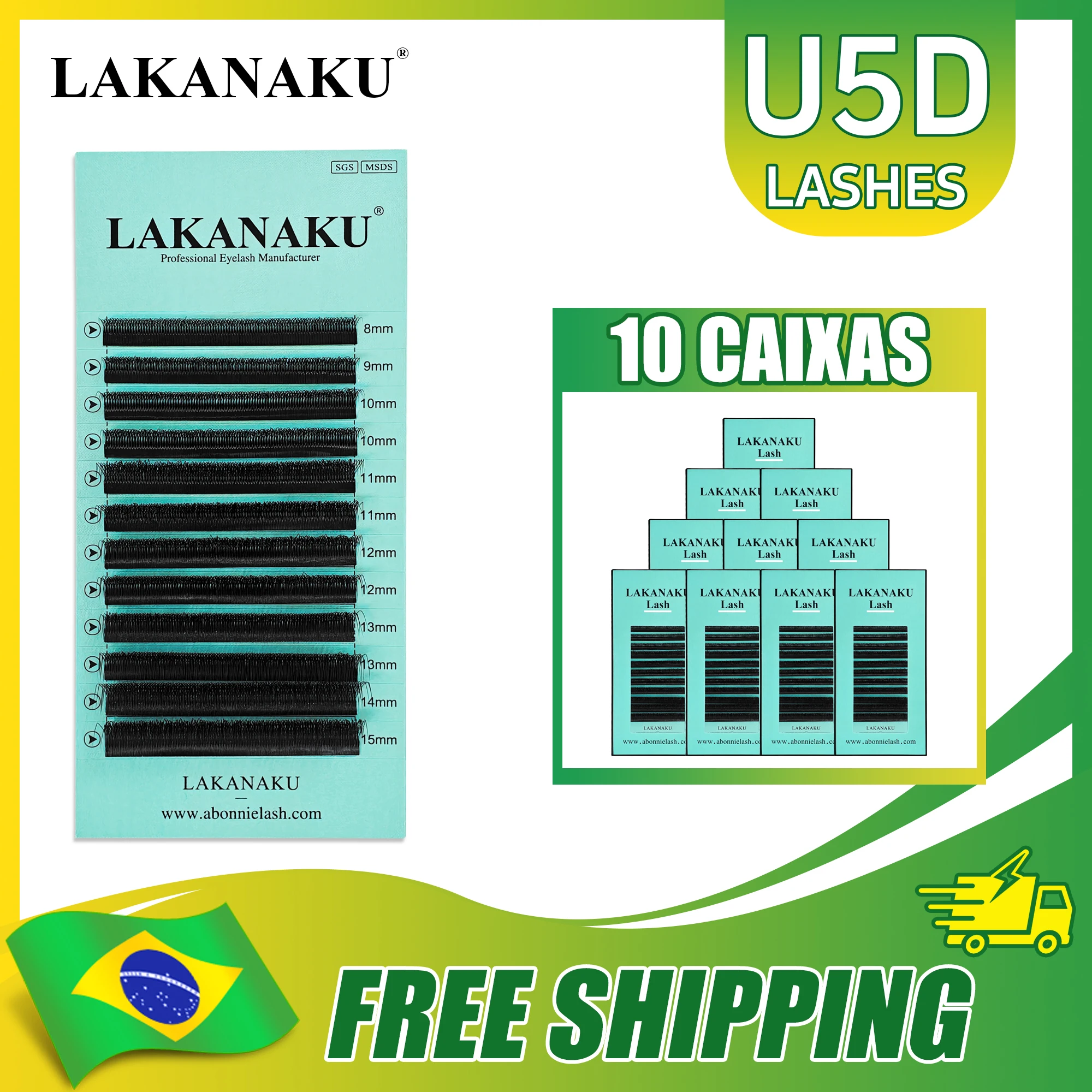 LAKANAKU Frete grátis para o Brasil Wholesale 10trays/set U 5D W Clover Cilios Extensiones Lash W-Shaped Premade False Lashes