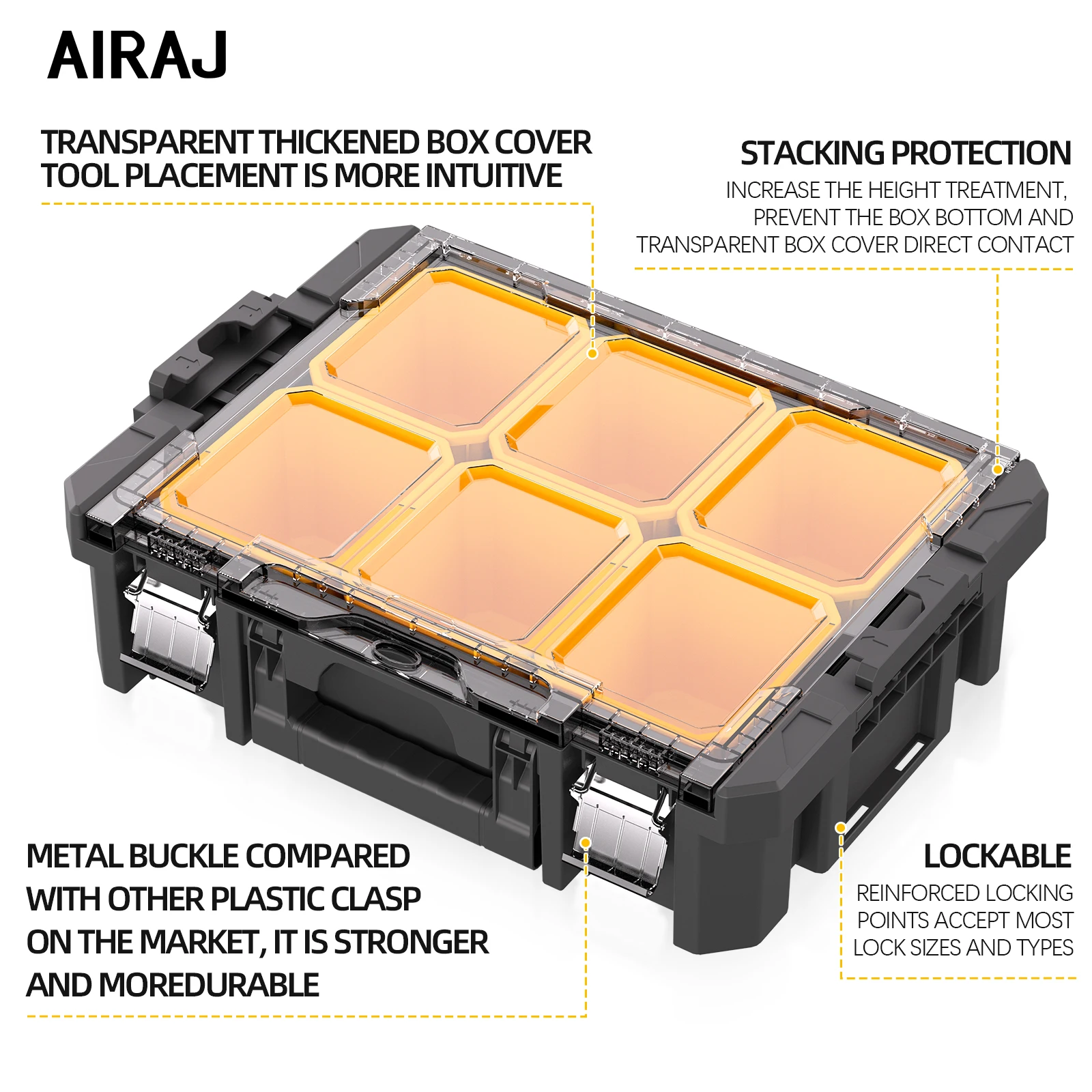 AIRAJ Transparent Plastic Parts Organizer Includes 6 Deep Bins 